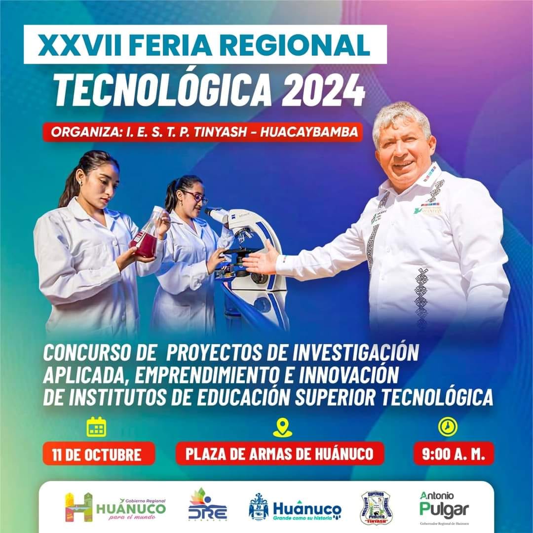 🔴Ya estamos listos para la XXVII Feria Regional Tecnológica 2024 en la Plaza de Armas de Huánuco. 🧠💪